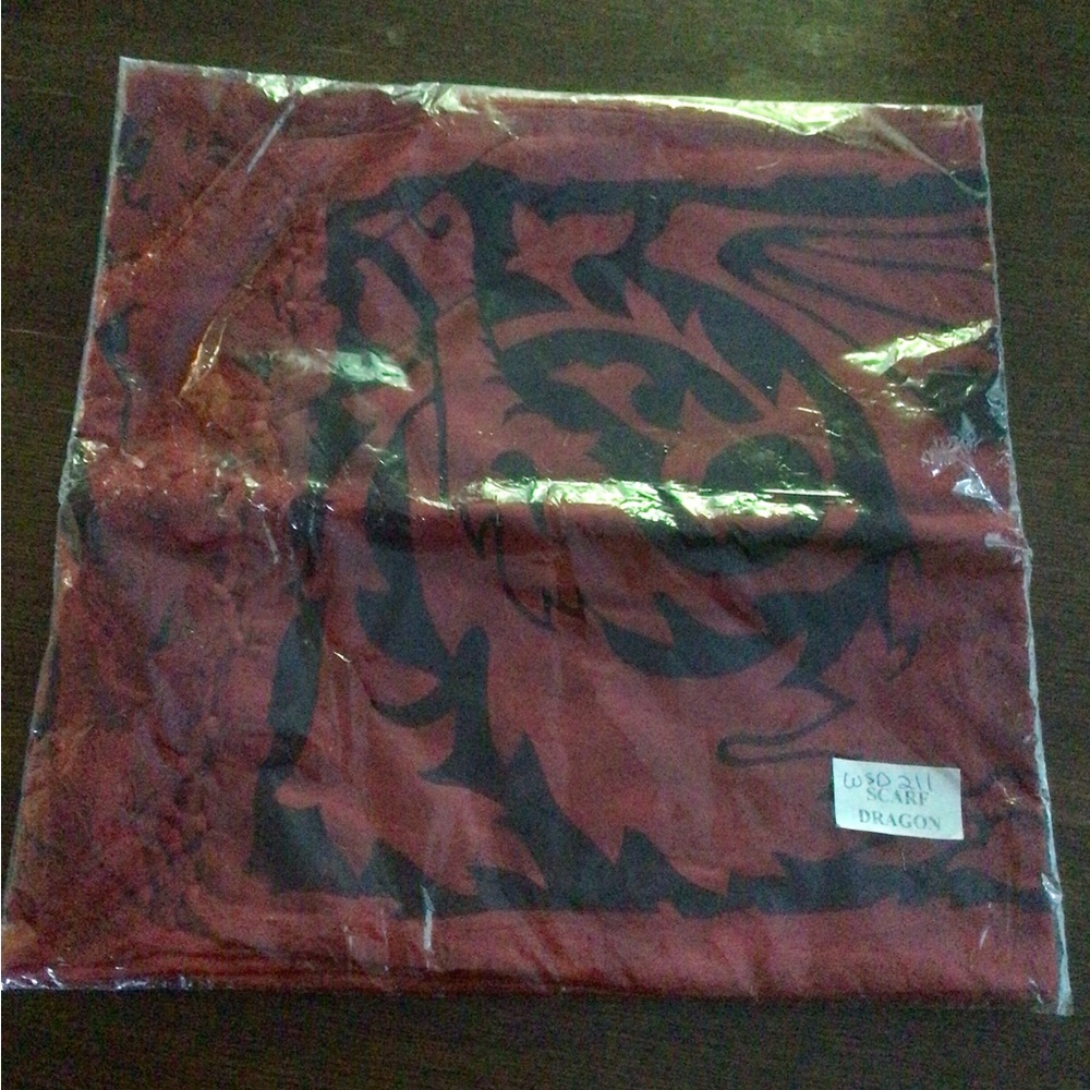 Red Scarf with Black Dragon Print